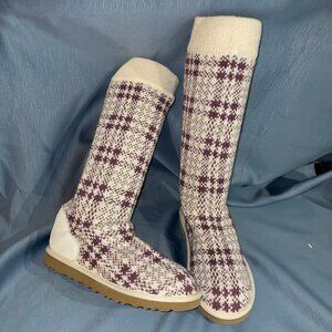 UGG Plum Ivory Sweater Knit Boot JASTER PLAID S/N 1877, Women Size 9 NWOT
